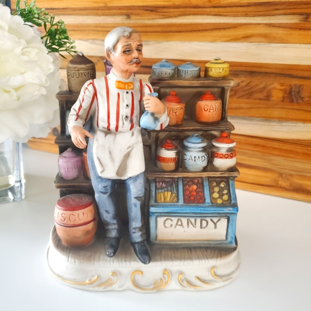 Vintage Shop Keeper, Candy Shop, Salesman,  Ceramic Figure Collectable Figurine